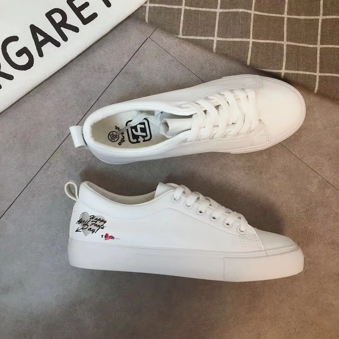 

Кеды женские с круглым носком, повседневные холщовые туфли, универсальные, любовные, белые, весна