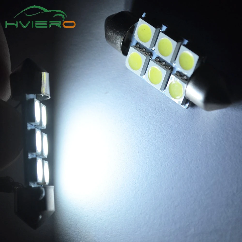 10X Белый светодиод 31 мм 36 39 41 C5w c10w 5050 6Led DC 12v гирлянда для салона купольный