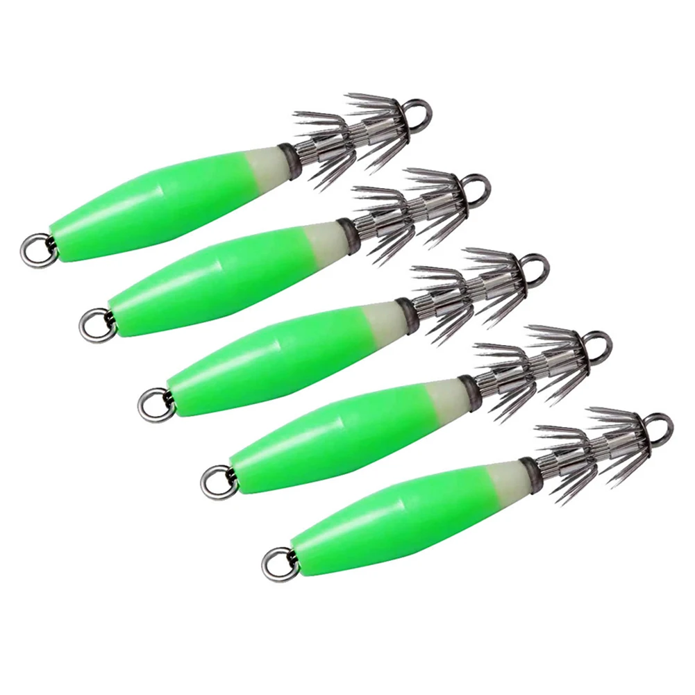 

5pcs Luminous Squid Jigs Hooks 10cm 15g Octopus Cuttlefish Artificial Lure Hook Bait Fishhook Fishing Tackle