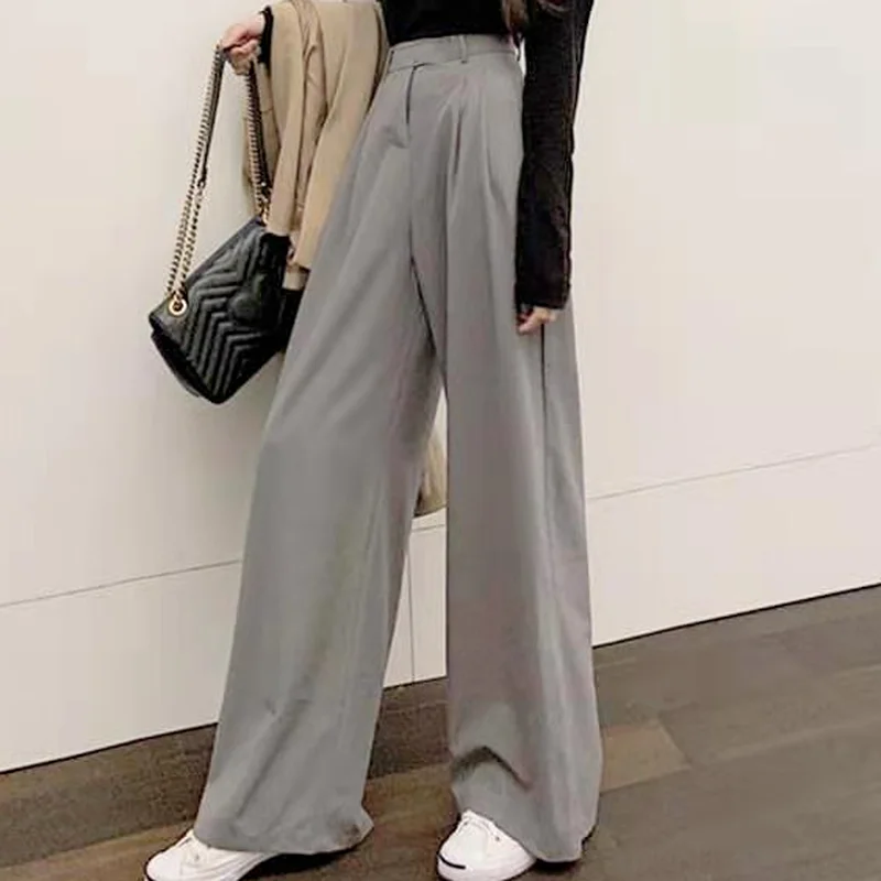 

2021 Retro Solid Color Wild Straight Wide Leg Pants Female Spring New Korean Fashion High Waist Casual Long