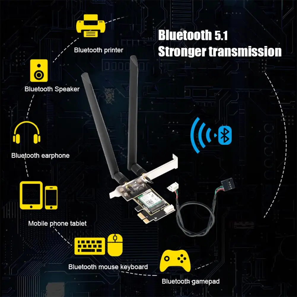 

3000Mbps Intel AX200 Wifi 6 PCIE Card Dual Frequency 2.4G-574Mbps / 5G-2400Mbps Strong Compatibility Gigabit Network Card Slots