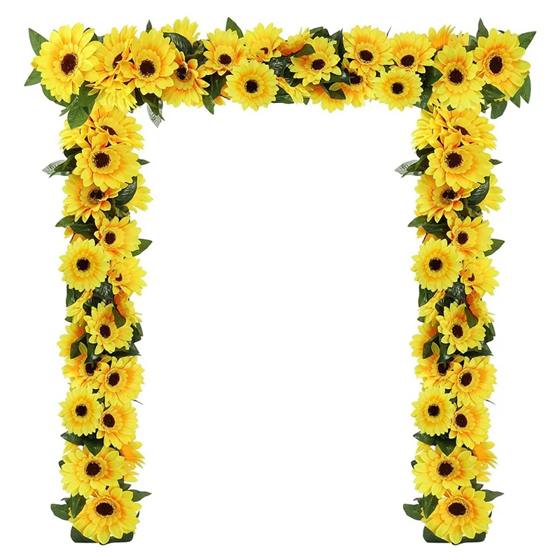 

2Pcs Sunflower Garland Artificial Flowers Vine Fake Silk Sun Flowers Hanging Vines for Balcony Garden Wedding Decoration CNIM Ho