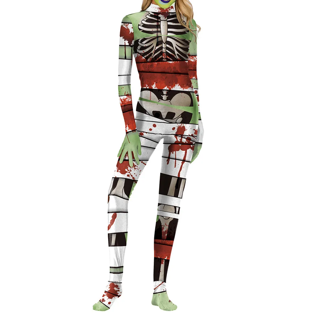 Женский костюм на Хэллоуин обтягивающий Комбинезон с длинными рукавами молнии