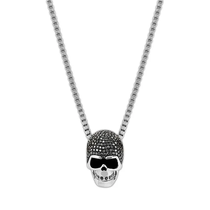 

SWA Fashion Jewelry New Skull Pendant Necklace Black Skull Head Exquisite Decoration Crystal Boy Elegant Handsome Luxury Romanti