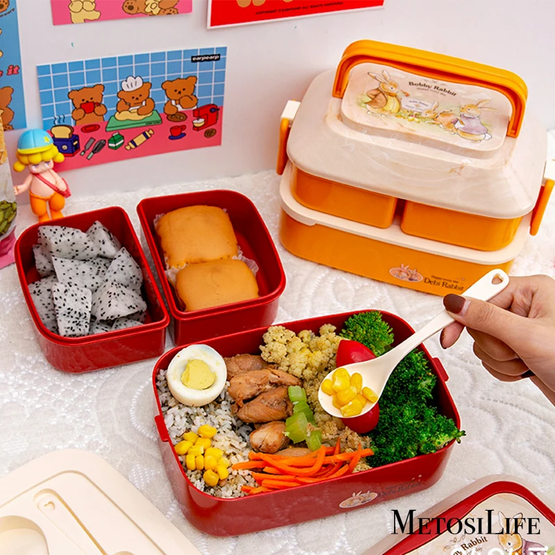 Двухслойный Ланч-бокс из полипропилена в японском стиле подходит для детей и