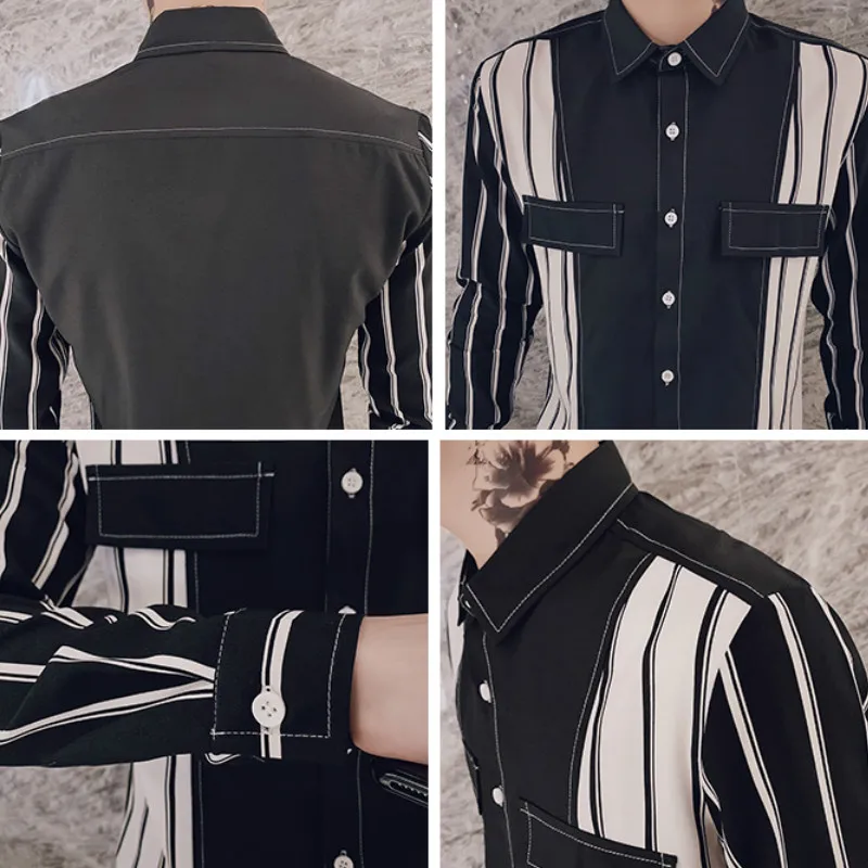 

for Striped Shirts Men 2021 Autumn Long Sleeve Casual Streetwear Shirt Social Party Nightclub Men Clothing Camisas Para Hombre