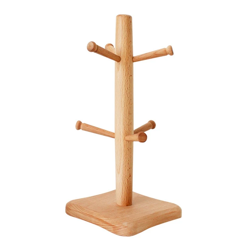 

ZL Japanese Solid Wood Cup Holder Mug Cup Holder Beech Wood 6-claw Cup Holder Storage Rack
