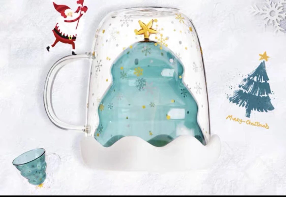 

Christmas tree double glass household water cup coffee cup milk cup double glass high value insulated gift confession preferred