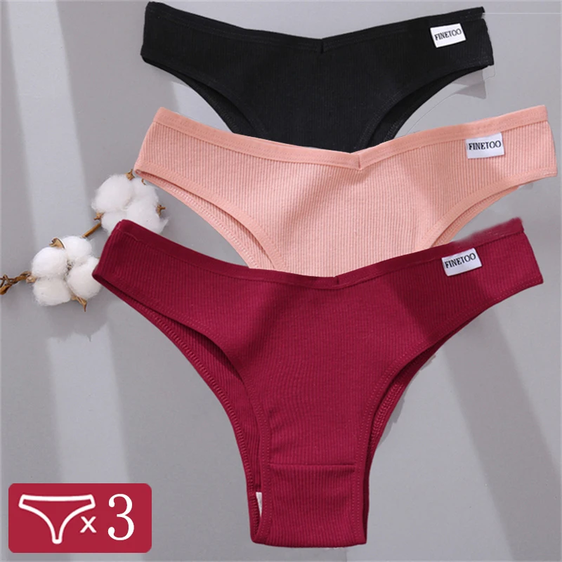 

FINETOO 3Pcs Cotton Panties Lingerie for Women Sexy Low Rise Brazil Underpants Female Briefs Panty Ladies Bikini Girls Intimates