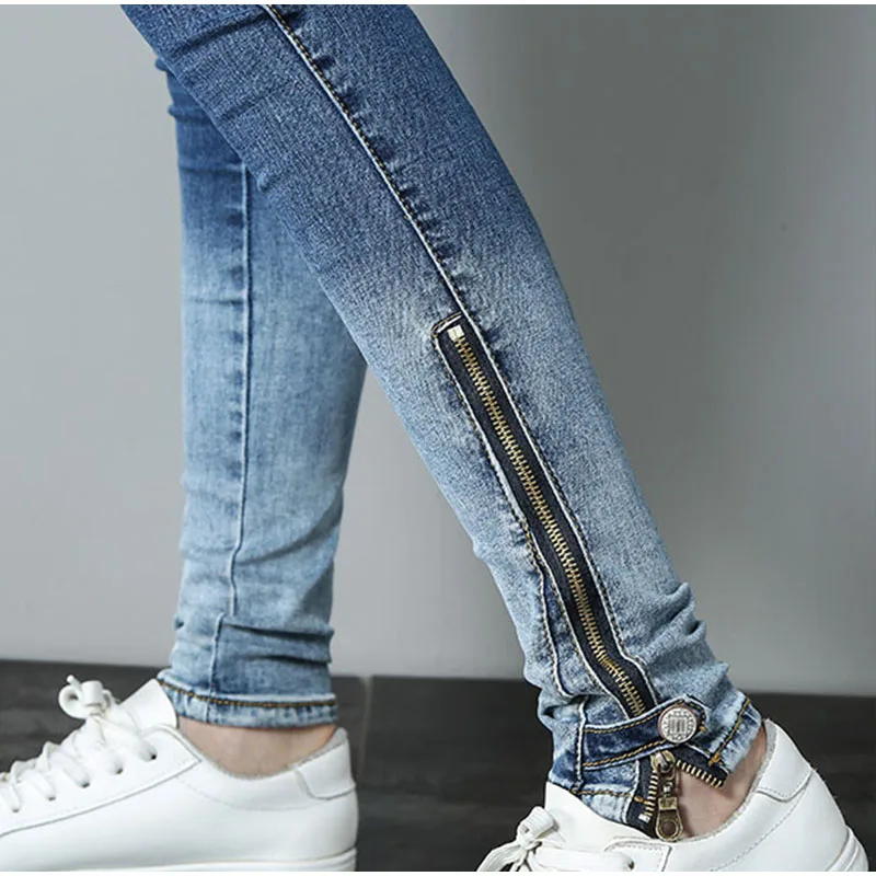 Женские джинсы весенние брюки на молнии с боковым подолом градиентные цвета