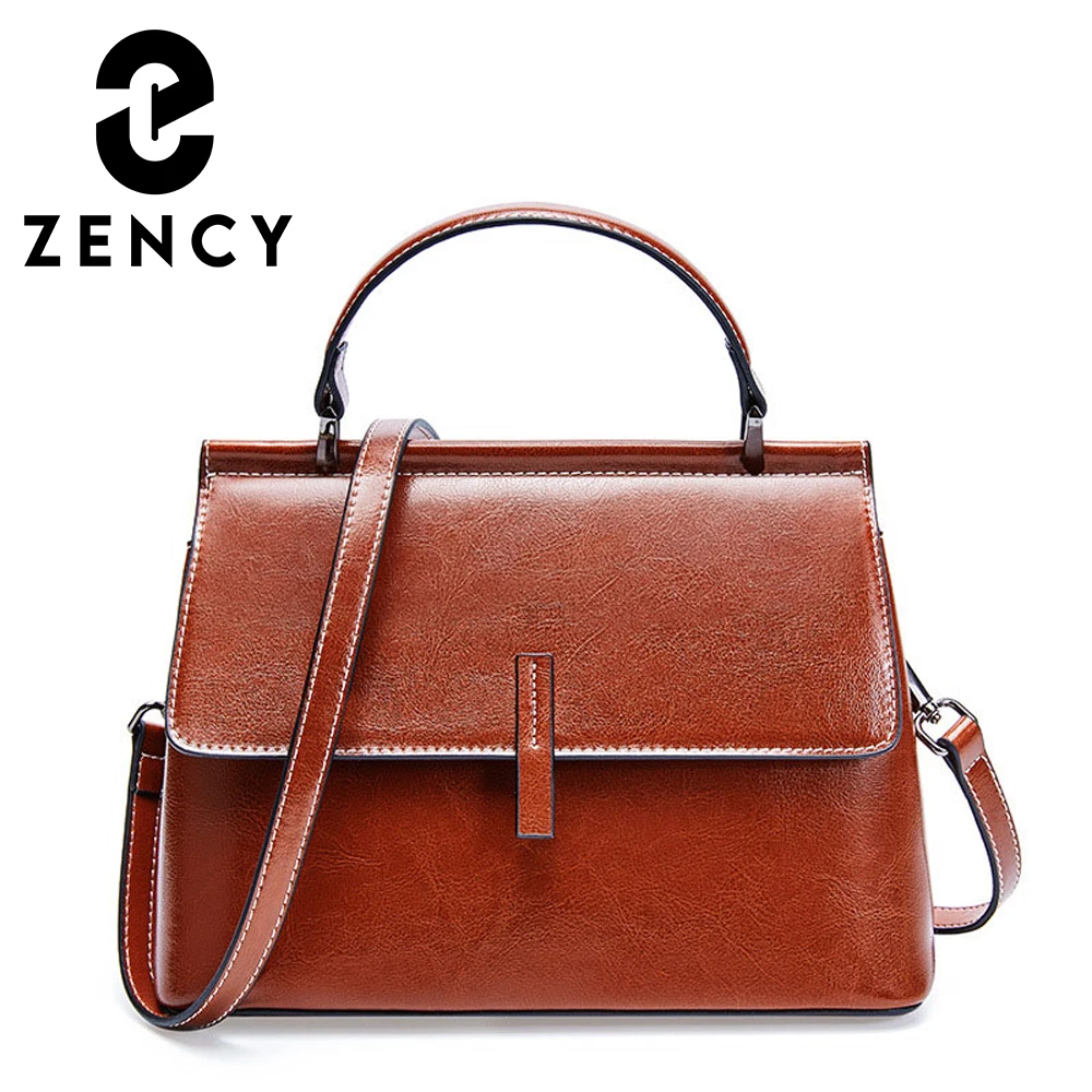 

Zency 100% Genuine Leather Retro Brown Women Tote Bag Small Flap Daily Casual Shoulder Messenger Bags Black Grey Pink Handbag