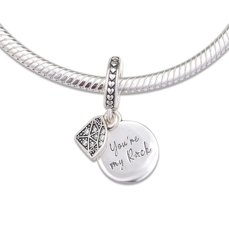 

Sterling Silver 925 Jewelry My Rock Charms for Bracelets & Bangles DIY Women Clear CZ Stone Pendants Charms for Jewelry Making