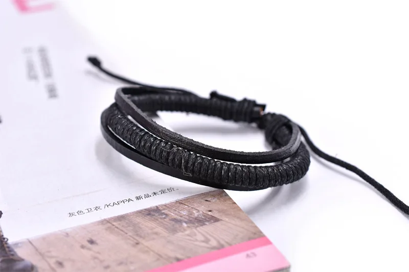 

Retro Zinc Alloy Prayer God Bless Me English Letter Engraved Cow Leather Wrap Braided Bracelet