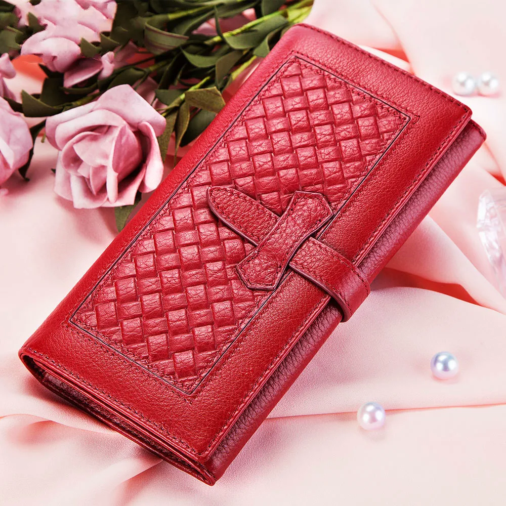 

2020 New Ladies Real Cowhide Wallet Retro Woven Pattern Fashion Trend Clutch Bag Multi-function Large-capacity Coin Bag
