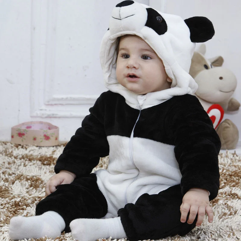 

2021 Panda Costume Baby Girl Clothes Black White Cute Hooded Climbing Pajamas Romper Baby Boy Clothing Set