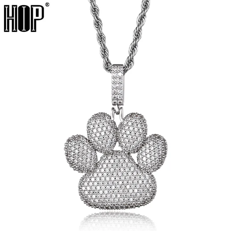 

Bear Paw Pendant Iced Out Bling CZ Cubic Zircon Necklaces With Tennis Chain Gold Color Color For Men’s Women Hip Hop Jewelry
