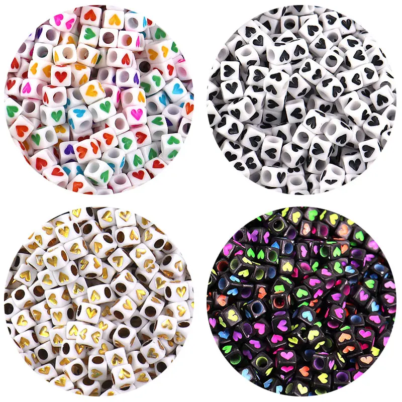 

100pcs 200pcs 6x6mm Mixed color Acrylic Hearts Beads Square Loose Spacer Beads For Jewelry Making Handmade Diy Bracelet Necklace