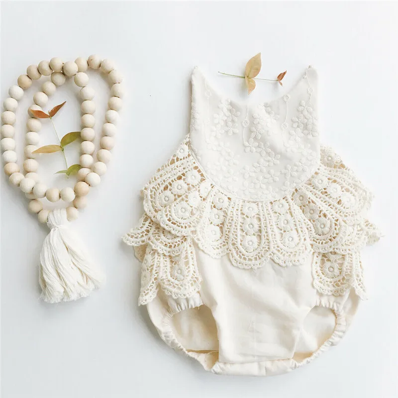 

Summer Newborn Baby Lace Bodysuits 0-12M Infant Baby Girl Clothes Flowers Belt Sleeveless Jumpsuit Sunsuits Outfits