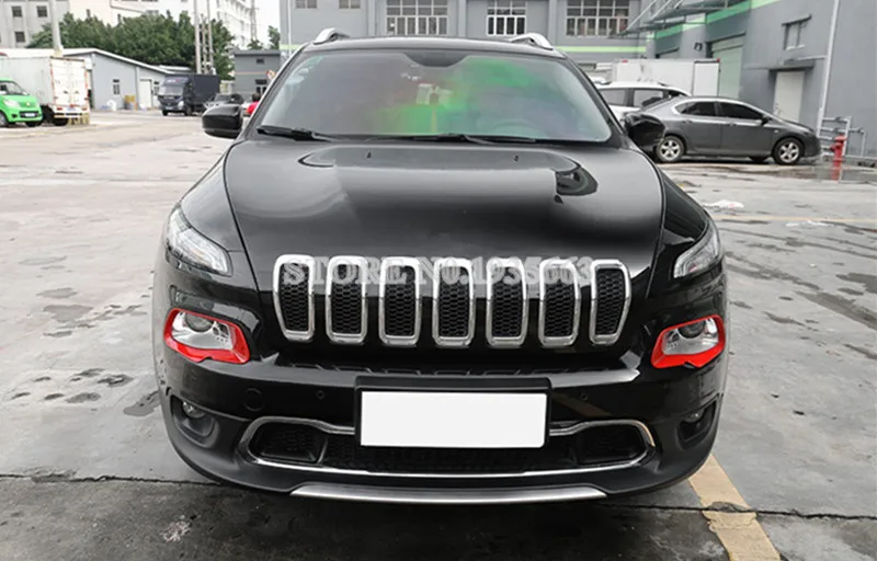 

For Jeep Cherokee Silver/Red ABS Front Headlight Trim Cover 2014-2016 2pcs Car Accessories Interior Car Decor Car Trim