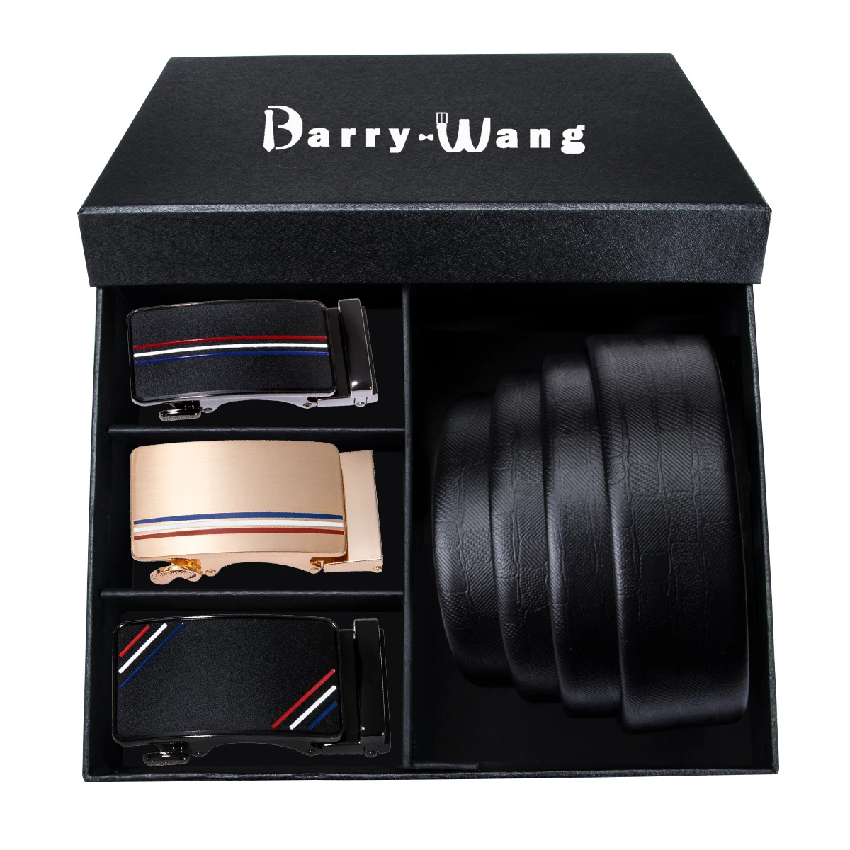 Barry. Wang кожаный ремень для мужчин, черный ремень из воловьей кожи, автоматическая пряжка, поясной ремень для бизнеса, Свадебная подарочная коробка, Прямая поставка - Цвет: 2130-2136-2189-DEA