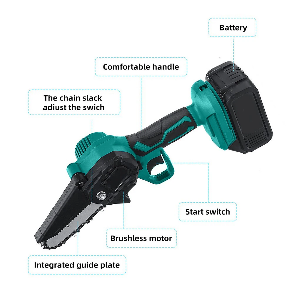 

Mini Electric Garden Chainsaw Small 4 InchCordless Woodworking Cutting Too Home Chain Saw with 2 Lithium Battery