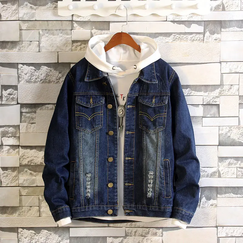 Мужские светло голубые джинсовые куртки рваные джинсы Уличная Повседневная