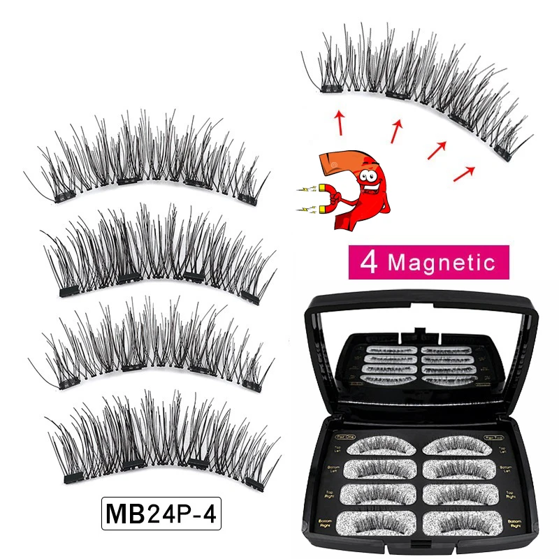 Набор Магнитных ресниц 6D 4 пары Многоразовые Накладные ресницы натуральные