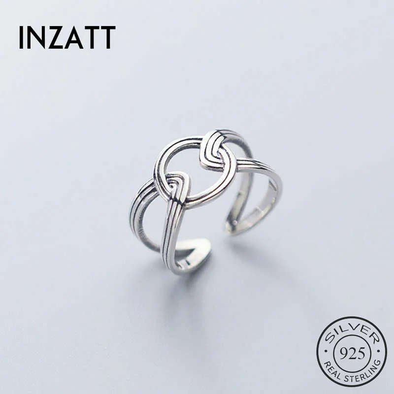 

INZATT Real 925 Sterling Silver Geometric Round Adjustable Ring For Woman Party Fine Jewelry Minimalist ol Line Accessories