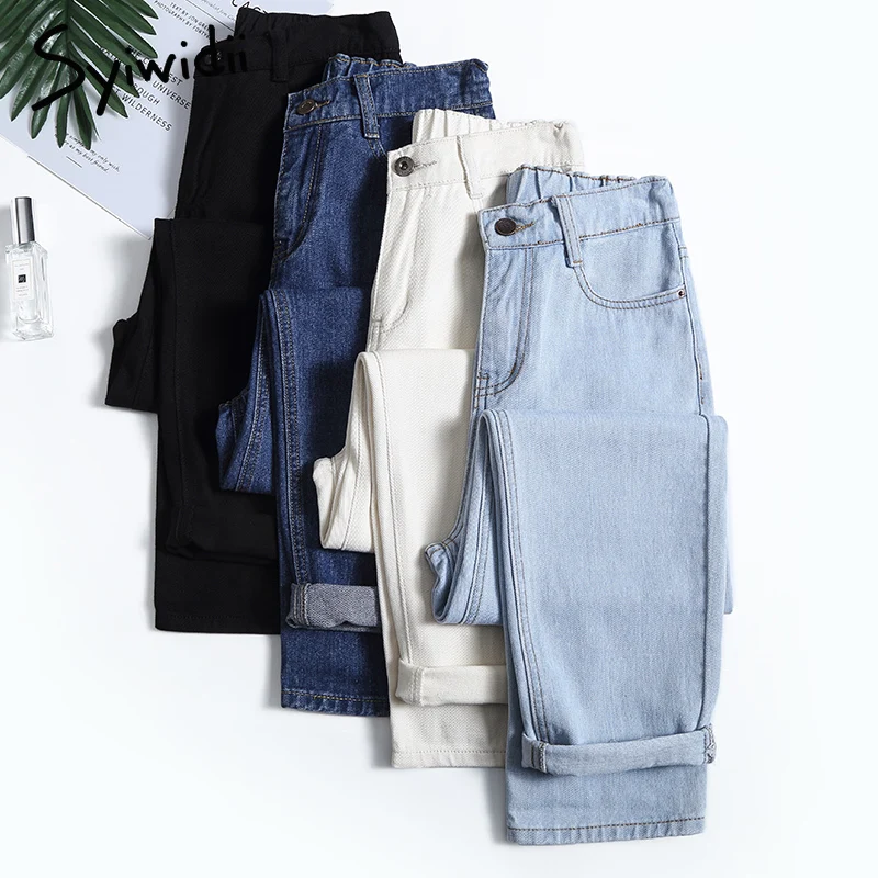 

4 color mom jeans woman elastic waist high wais plus size denim Pants boyfriend jeans for women Washed Cotton 2021 fashion new