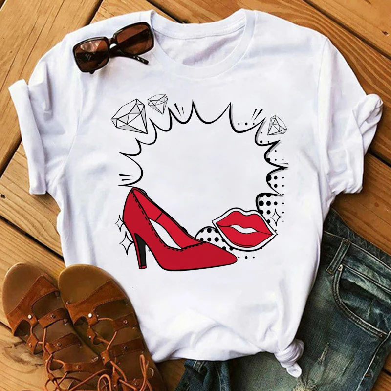

Women Funny T Shirt Womens 90s Hip Hop Punk Shirt Hipster Streetwear Femme Tops Tee Maycaur High Heels Shoes Print Vogue T Shirt