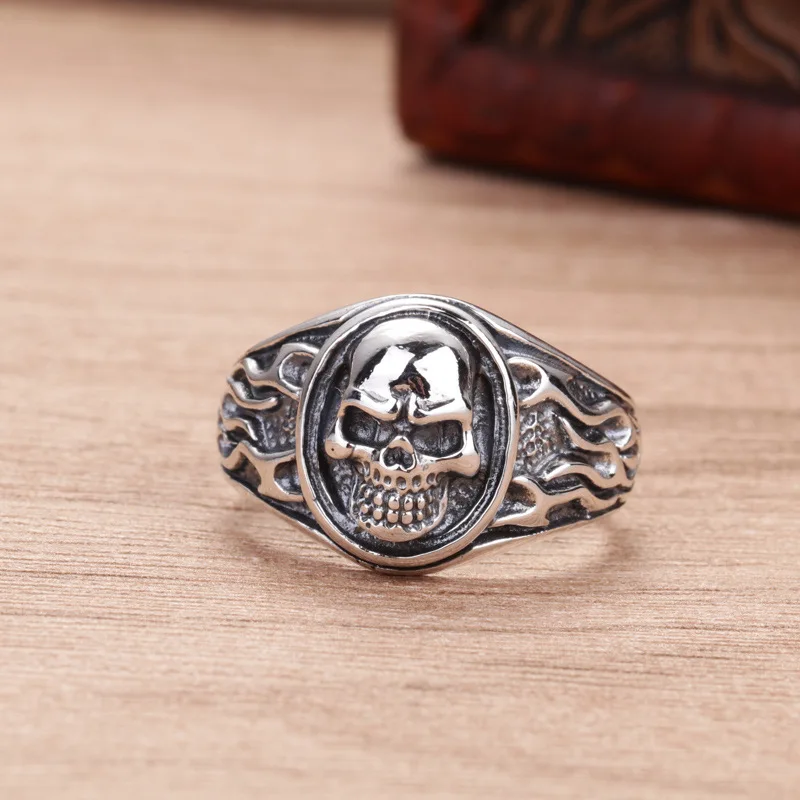

FNJ Vintage Skull Ring 925 Silver Adjustable Size 100% Original Real S925 Solid Silver Rings for Men Jewelry Size 8-11.5 Punk