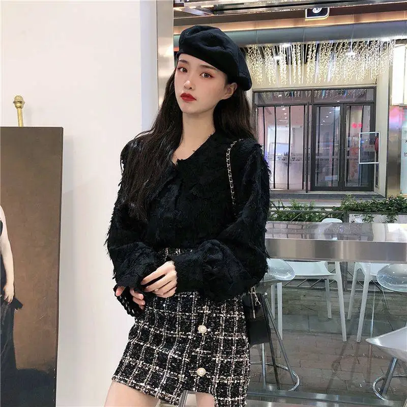 

HStar Spring Clothing 2020 Korean Sweet Peter Pan Collar Blouse Lady Lace Shirt Tops Female Long-sleeved Versatile