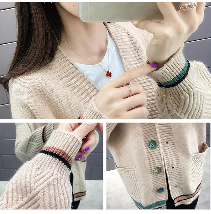 Женская трикотажная куртка Осень Зима Свободный длинный рукав кардиган для женщин с однобортным кардиган с карманами женский