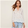 SHEIN белая блузка с v-образным вырезом и вышивкой, с петлей, с баской, женские топы, Осенние праздничные блузки с длинными рукавами и оборками, блузки в богемном стиле