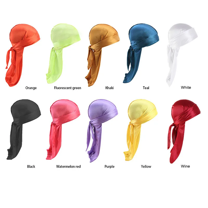 

New Men's Silky Durags Turban Bandanas Headwear Men Silk DuRag Doo Rag Pirate Hat Wave Caps Hair Accessories Durags