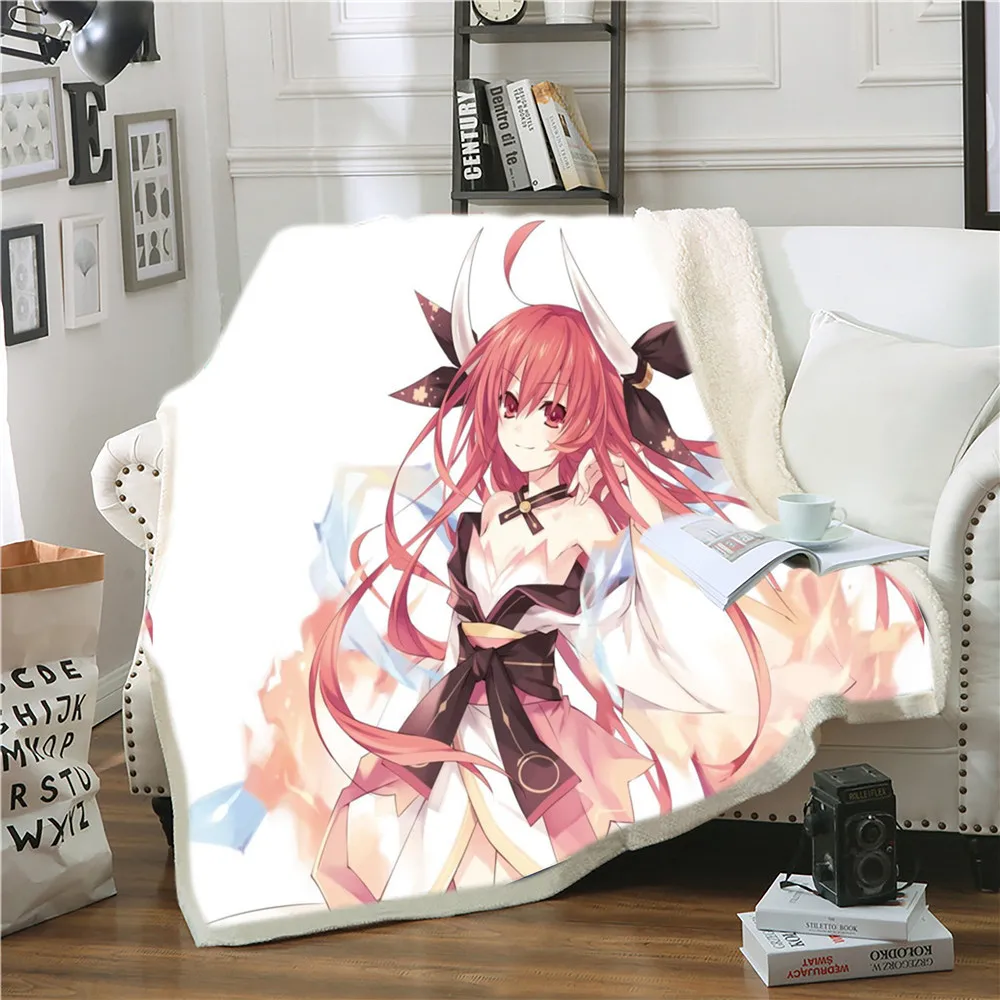 

DATE A LIVE Sherpa Blanket Home Bedroom Sofa Blanket Anime Cartoon Kids Weighted Blanket Picnic Travel Airplane Throw Blanket