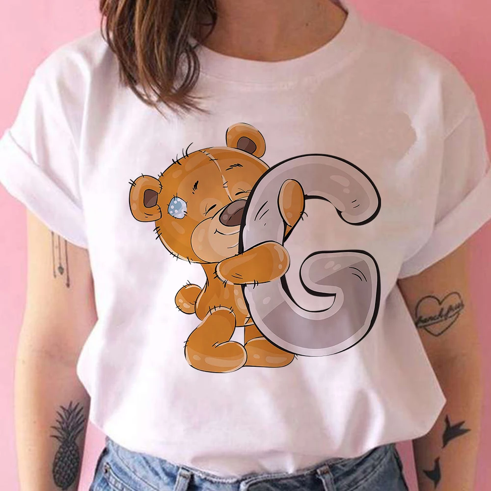 

Bear Letter Modern Printed T Shirts Women Autumn 2021 Fashion Boys Girls Birthday T shirt Occasion Short Sleeve Leisucre Tumblr