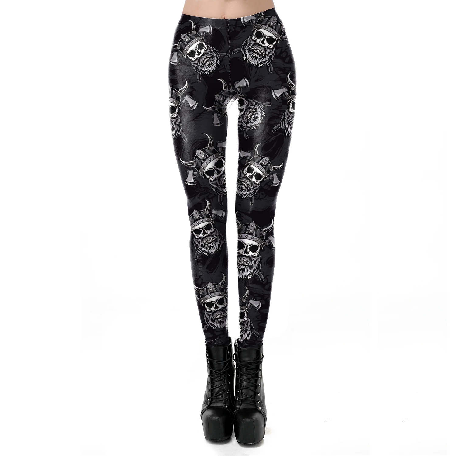 

Fashion Beard Skull Print Leggings Mid Waist Hip-Lifting Tights Push Up Women Sports Pants Fitness Trousers Woman Leggings