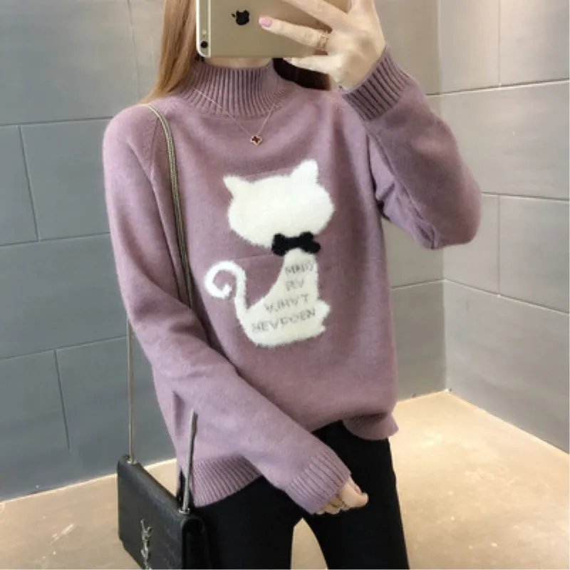 

Свитер Женский вязаный с высоким воротом и длинным рукавом