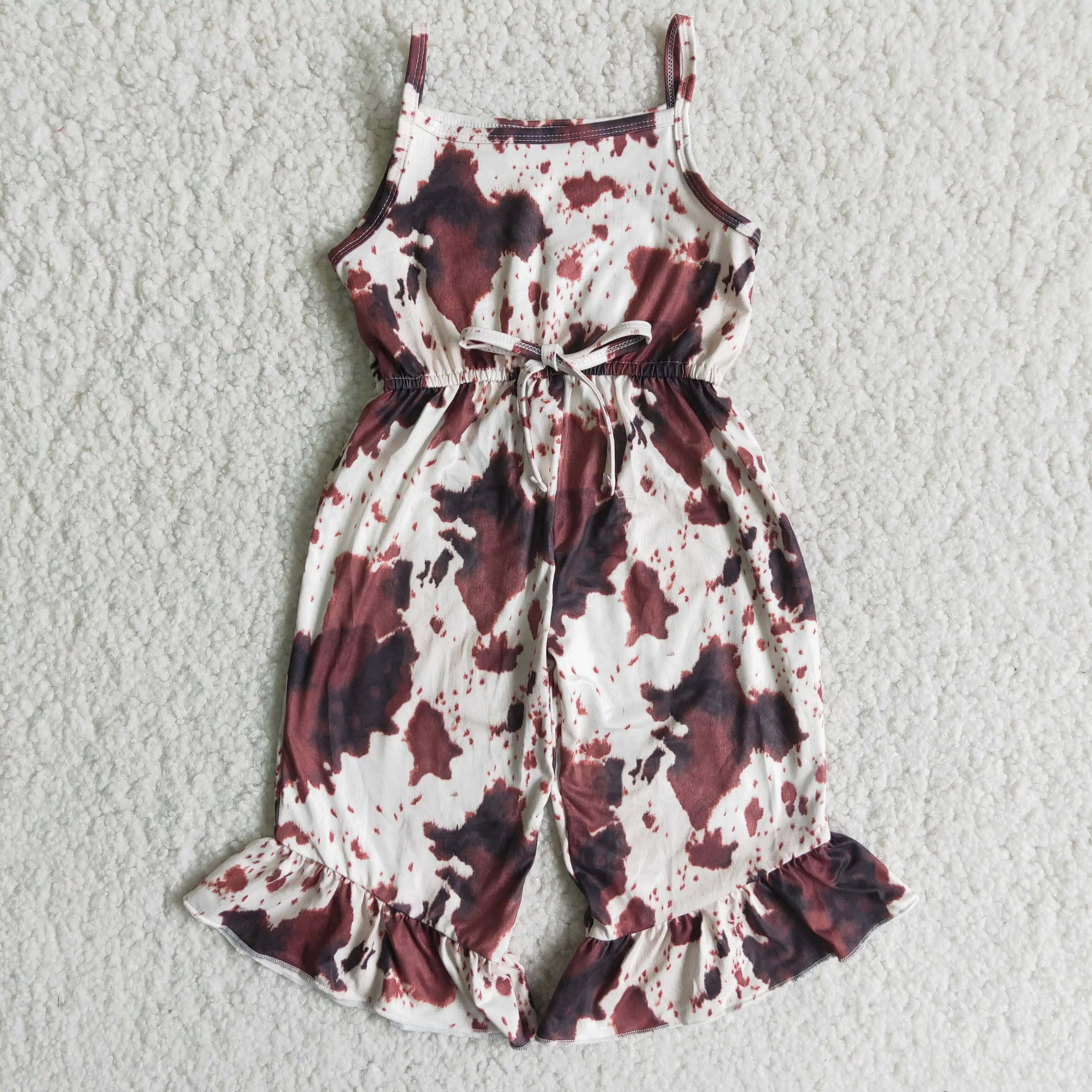 

Milk Silk Ruffle Summer Cotton Baby Kids Cow Pattern One-piece Garment Jumpsuit Clothes Sleeveless