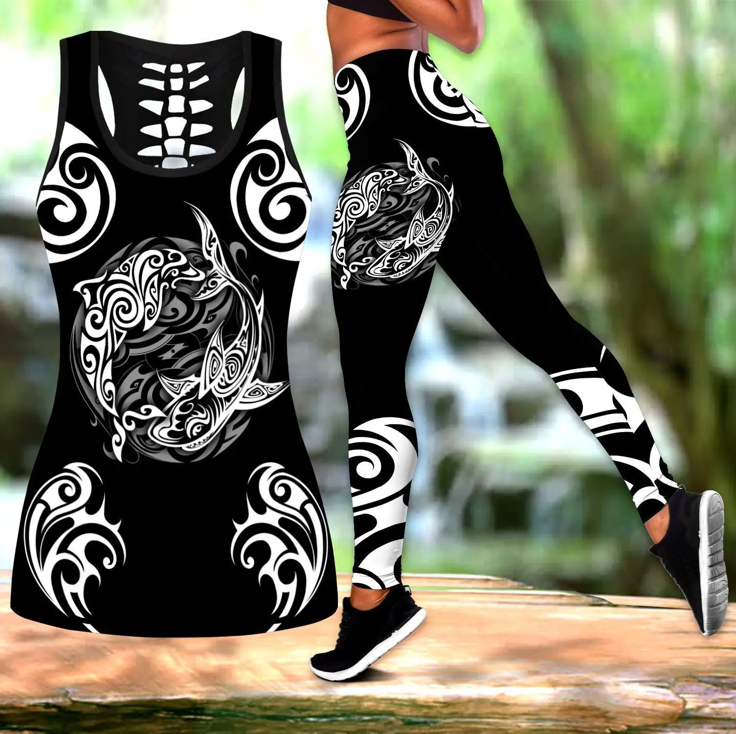 

Pohnpei Polynesian Culture Tribe Shark Tattoo 3D All Over Printed Legging & Tank top Sexy Elastic Female Skinny Leggings DDK31