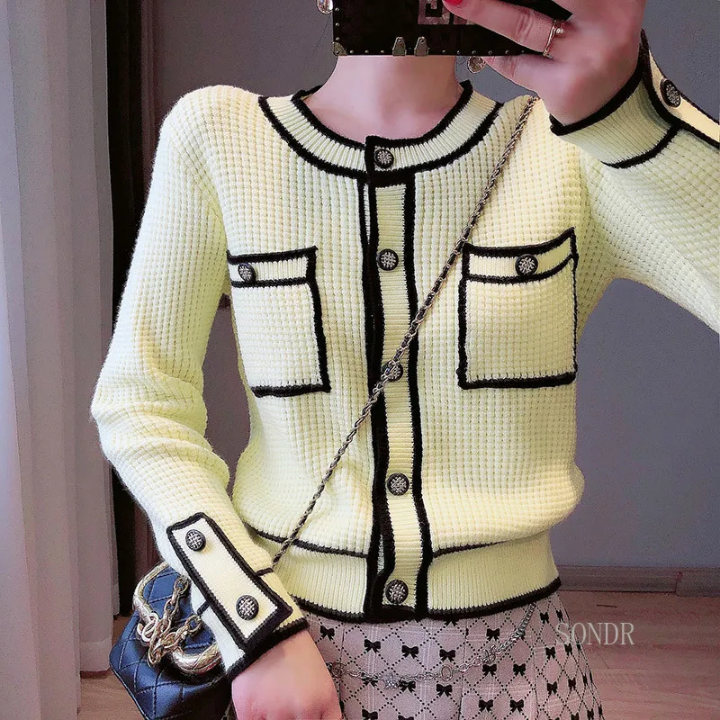 Женский однобортный вязаный кардиган подиумный розовый укороченный топ с