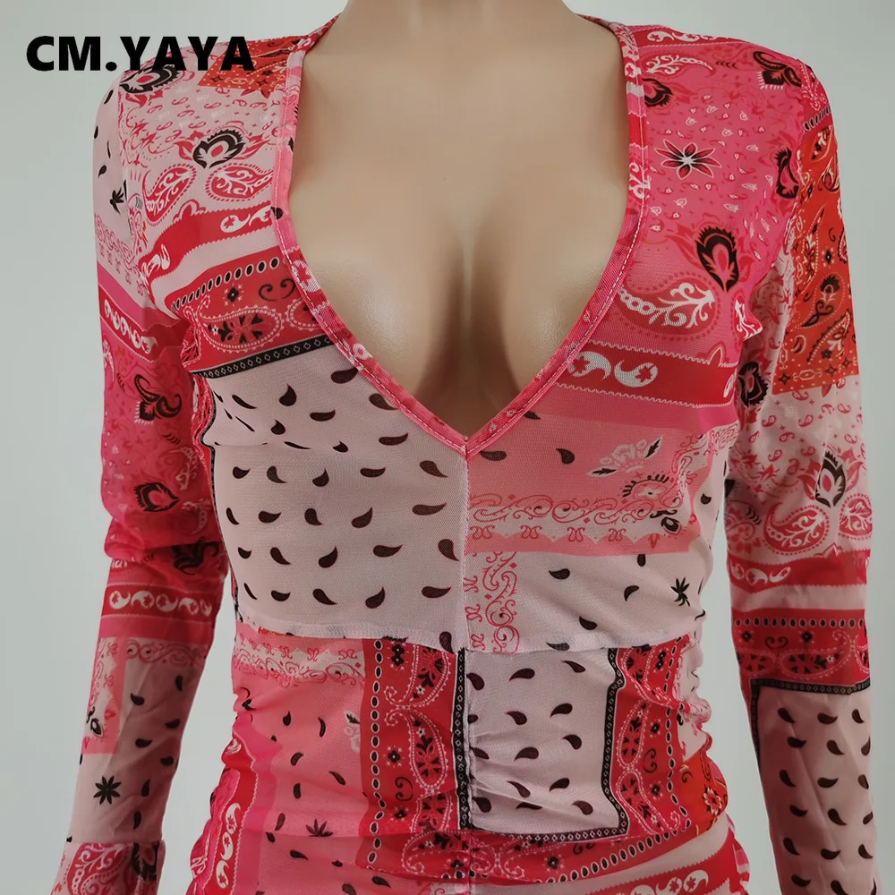 Женское Сетчатое платье-миди CM.YAYA обтягивающее платье с длинным рукавом и
