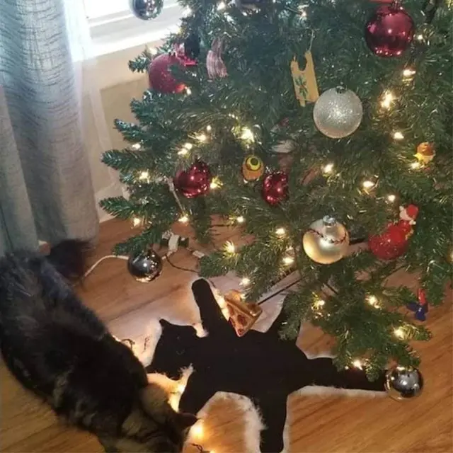 Alfombra de gato frito iluminada para vacaciones de Navidad, alfombra decorativa de piel recortada, divertida decoraci&oacute;n de luces navide&ntilde;as, Gato frito de la t&iacute;a Bethany-2
