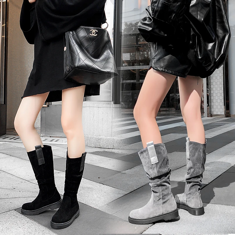 2019 г. Новые модные высокие сапоги на плоской подошве женские матовые из кожи пу