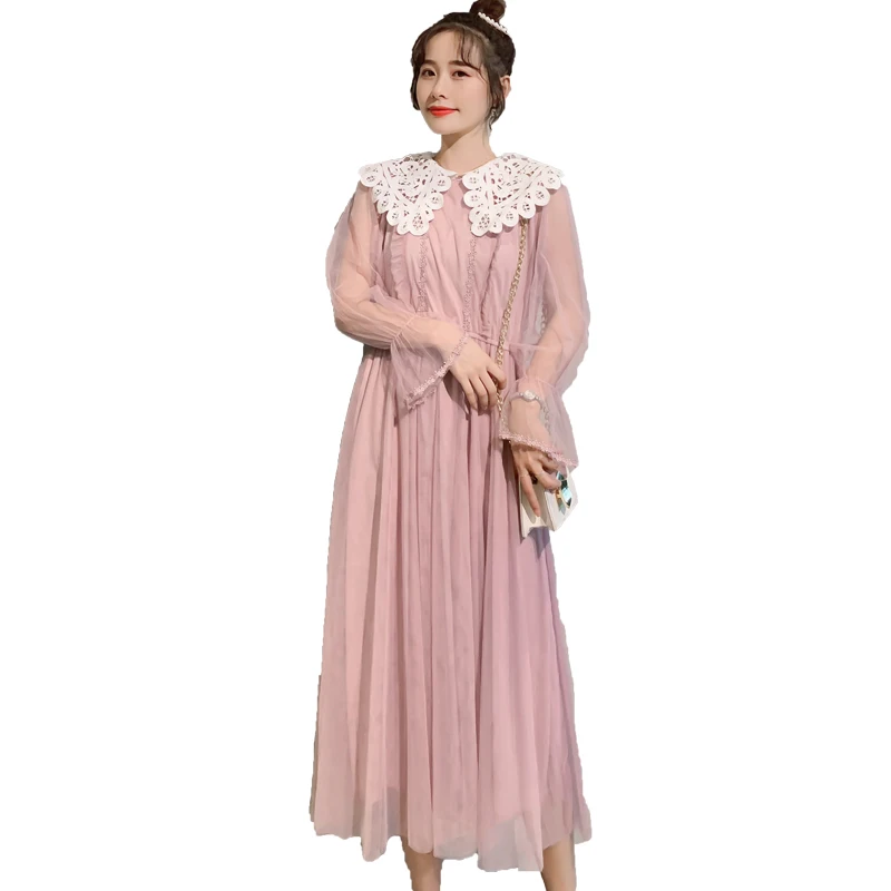 Большой воротник Питер Пэн для беременных осенняя одежда длинный рукав женщин