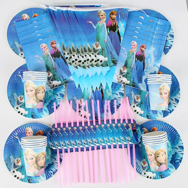 

90pcs 20 People Frozen Theme Party Supplies Anna Elsa Princess Tableware Set Total Children Birthday Party Supplies Decorations