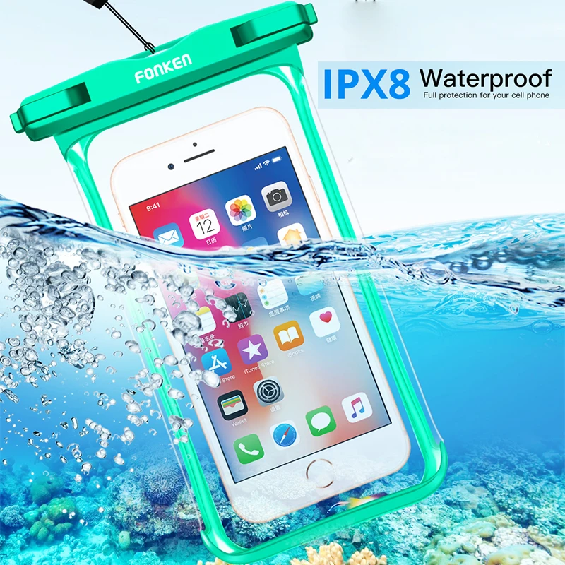 FONKEN Full Transparent Waterproof Case for Iphone Xiaomi Samsung Dry Bag Underwater Watch Case Swimming Pouch Mobile Cover Bag