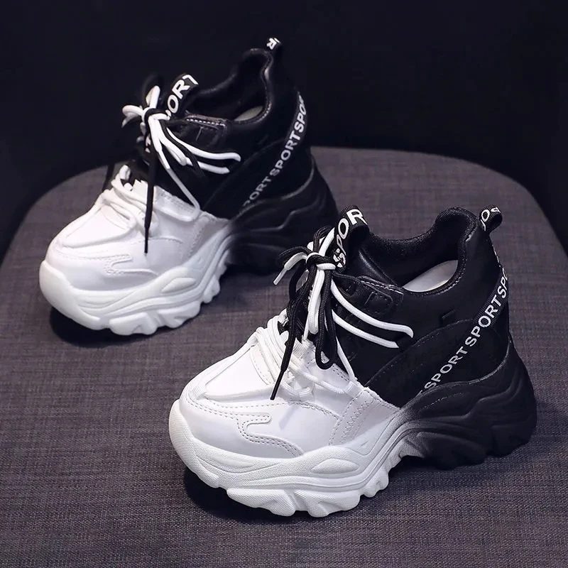 

Spring Women's Shoes Color Matching Lace Up Shallow Mouth Fashion Thick Sole Ultra-High Heel Versatile Breathable Casual Shoes