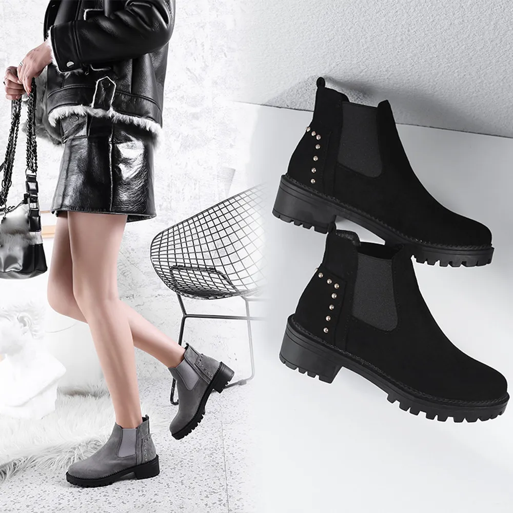 

Women's booties fashion retro women's deep rivet low-heeled non-slip shoes round head short boots new listing 2020